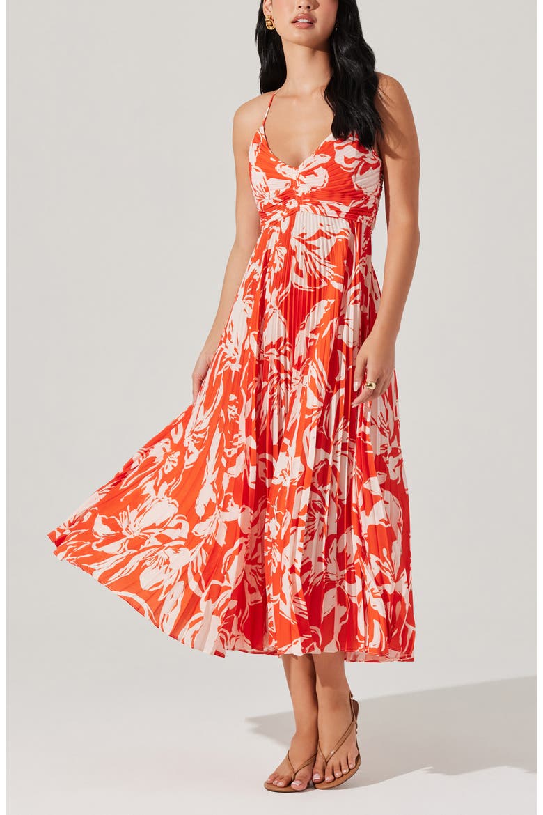 Blythe Pleated Maxi Dress, Alternate, color, HOT ORANGE FLORAL