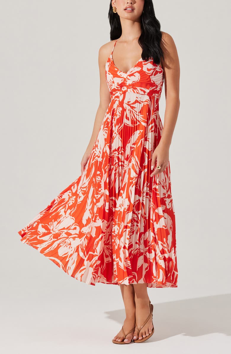 ASTR the Label Blythe Pleated Maxi Dress, Alternate, color, Hot Orange Floral