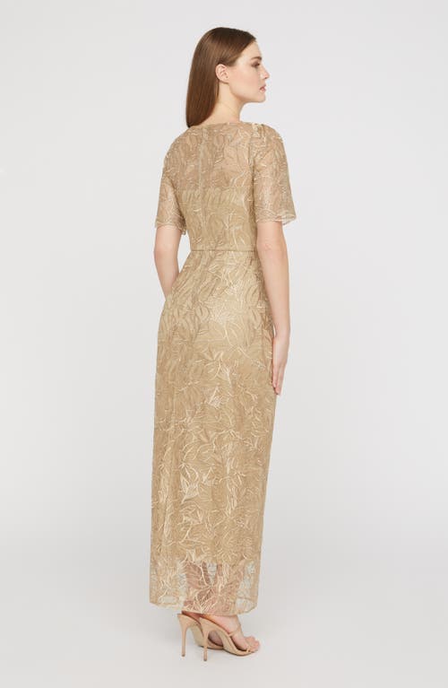 Js Collections Berlin Embroidered Cocktail Dress In Gold
