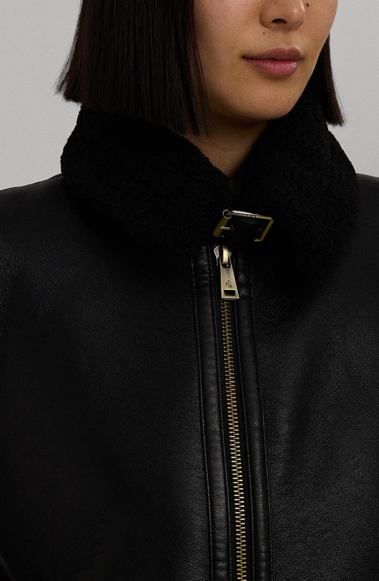 Lauren Ralph Lauren Faux Leather & Faux Shearling Bomber Jacket, Alternate, color, 