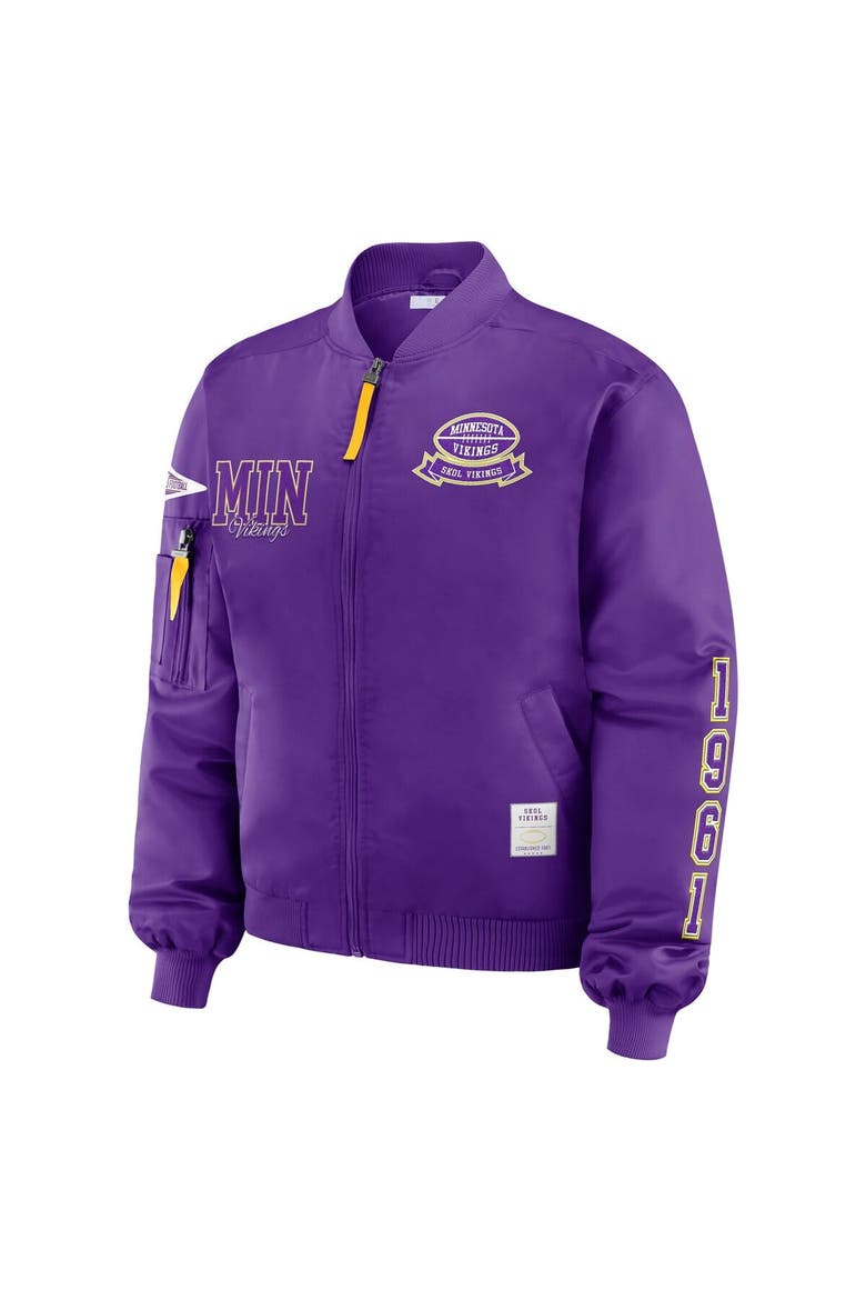 Women's WEAR by Erin Andrews Purple Minnesota Vikings Patch Full-Zip Bomber Jacket, Alternate, color, Purple