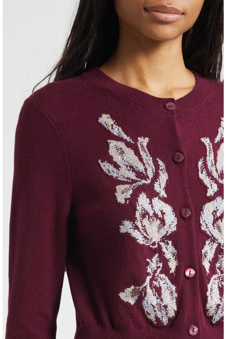 Isolde Tulip Jacquard Cardigan, Alternate, color, DEEP PLUM