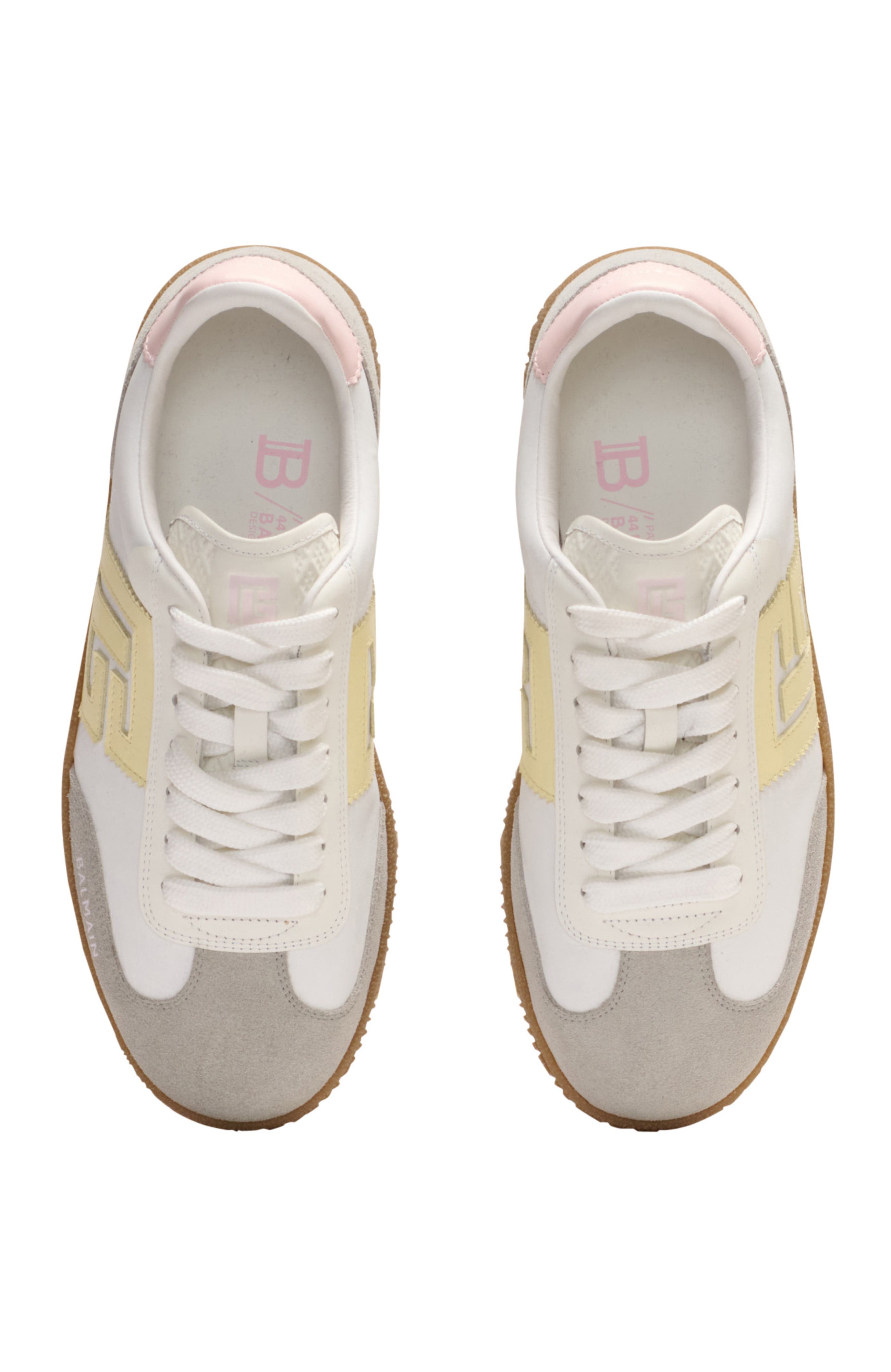 Balmain Swan trainers in calfskin and nylon, Alternate, color, White