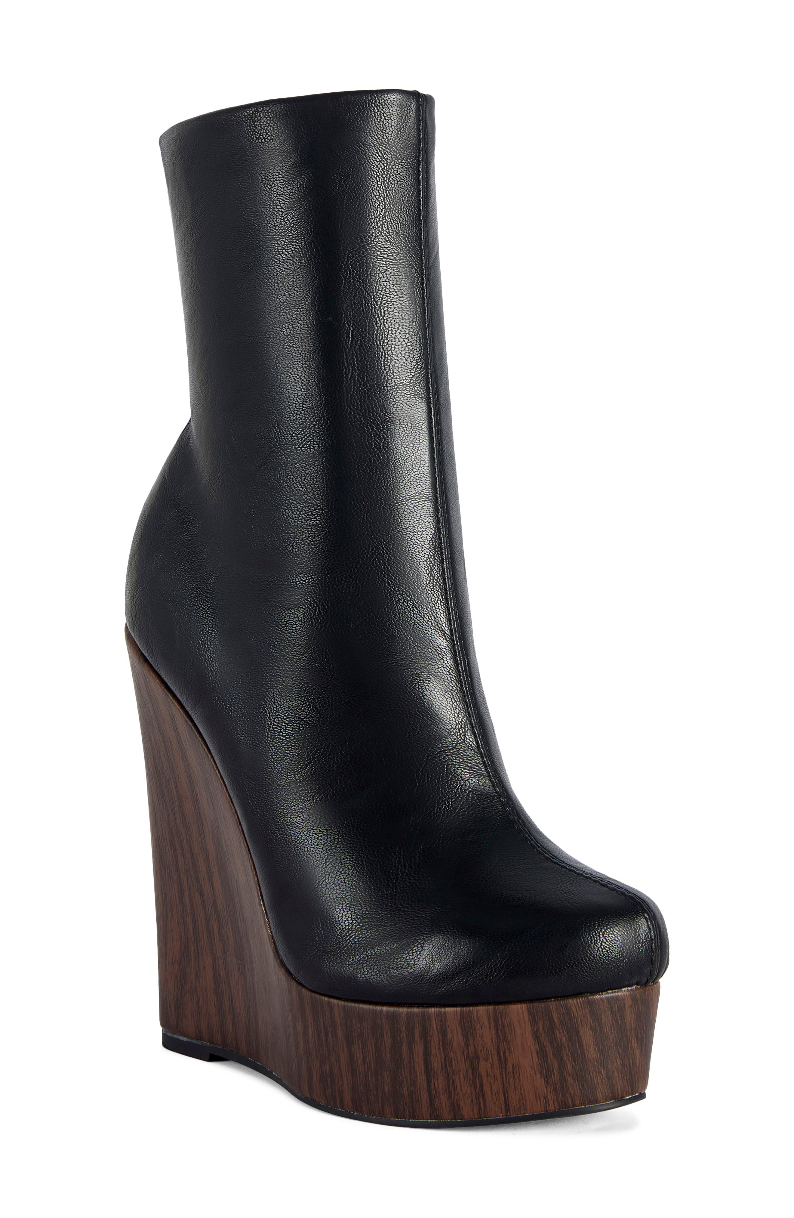 Road Faux Leather Platform Wedge Bootie, Main, color, BLACK