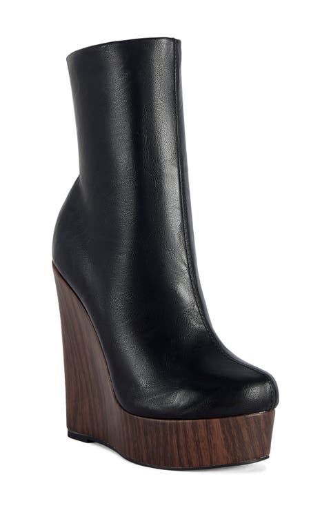 Road Faux Leather Platform Wedge Bootie