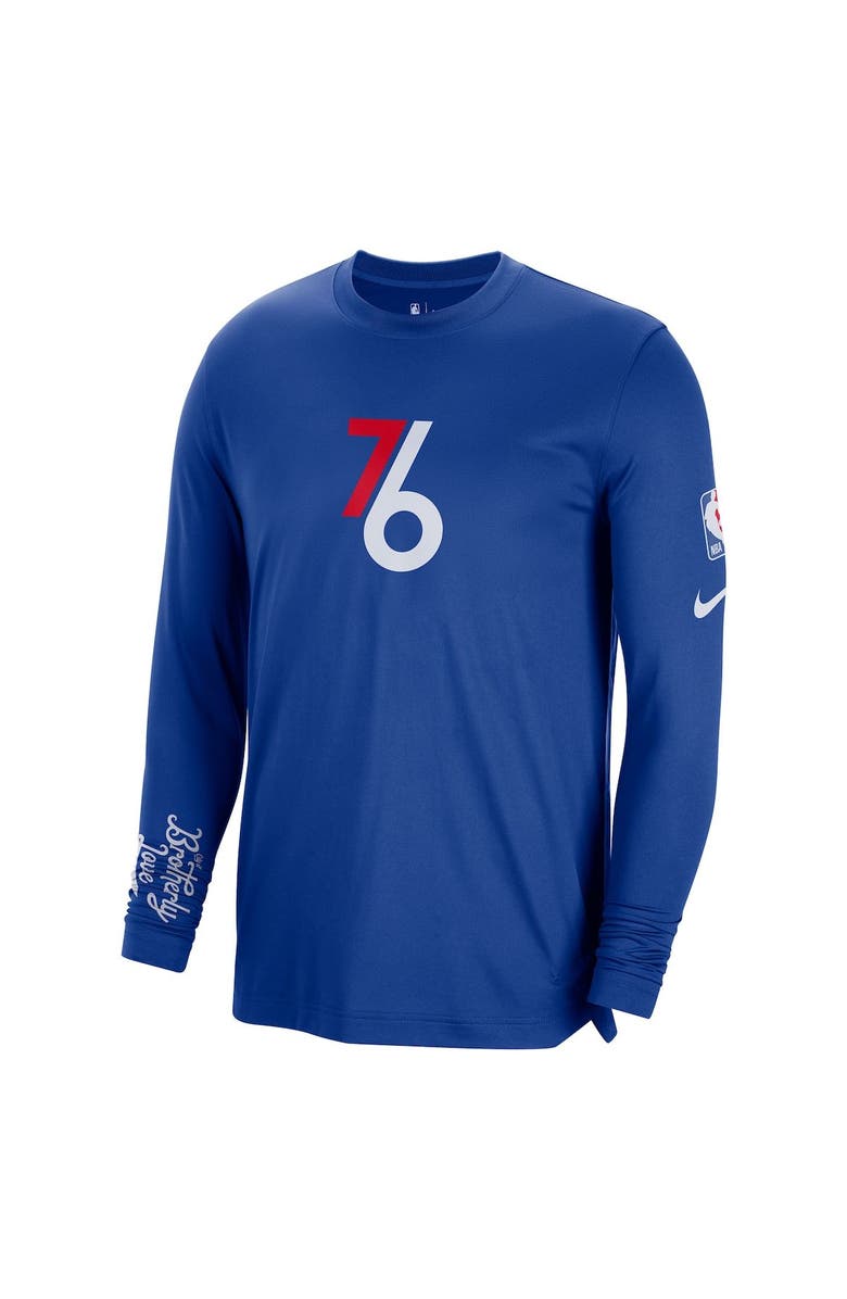 Nike Men's Nike Blue Philadelphia 76ers 2022/23 City Edition Pregame Warmup Long Sleeve Shooting Shirt, Alternate, color, 