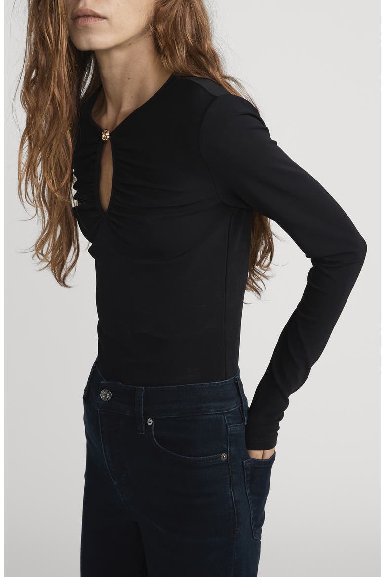 The Keyhole Long Sleeve Top, Alternate, color, BLACK