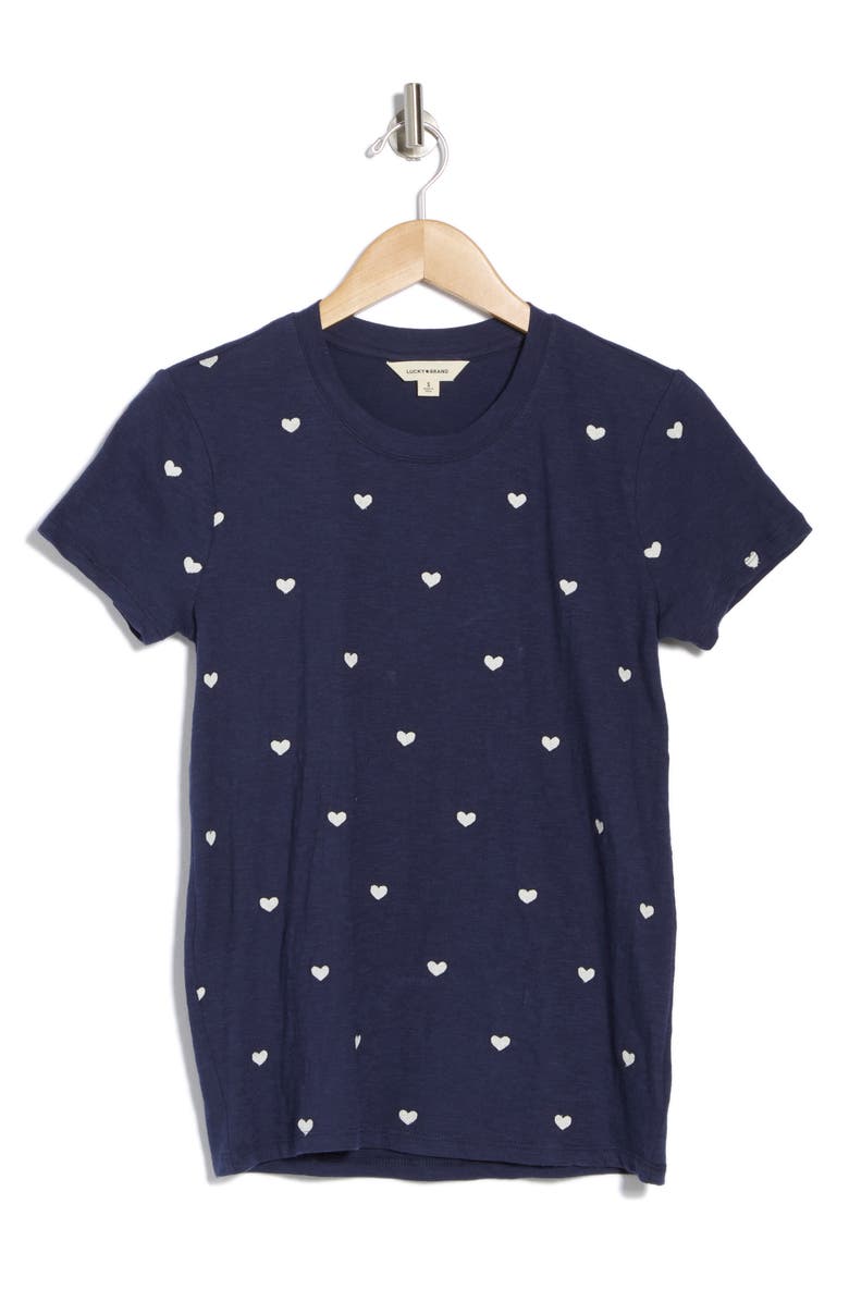 Lucky Brand Daisy All Over Embroidered Cotton Tee, Main, color, 