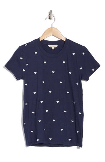 Lucky Brand Daisy All Over Embroidered Cotton Tee In Navy