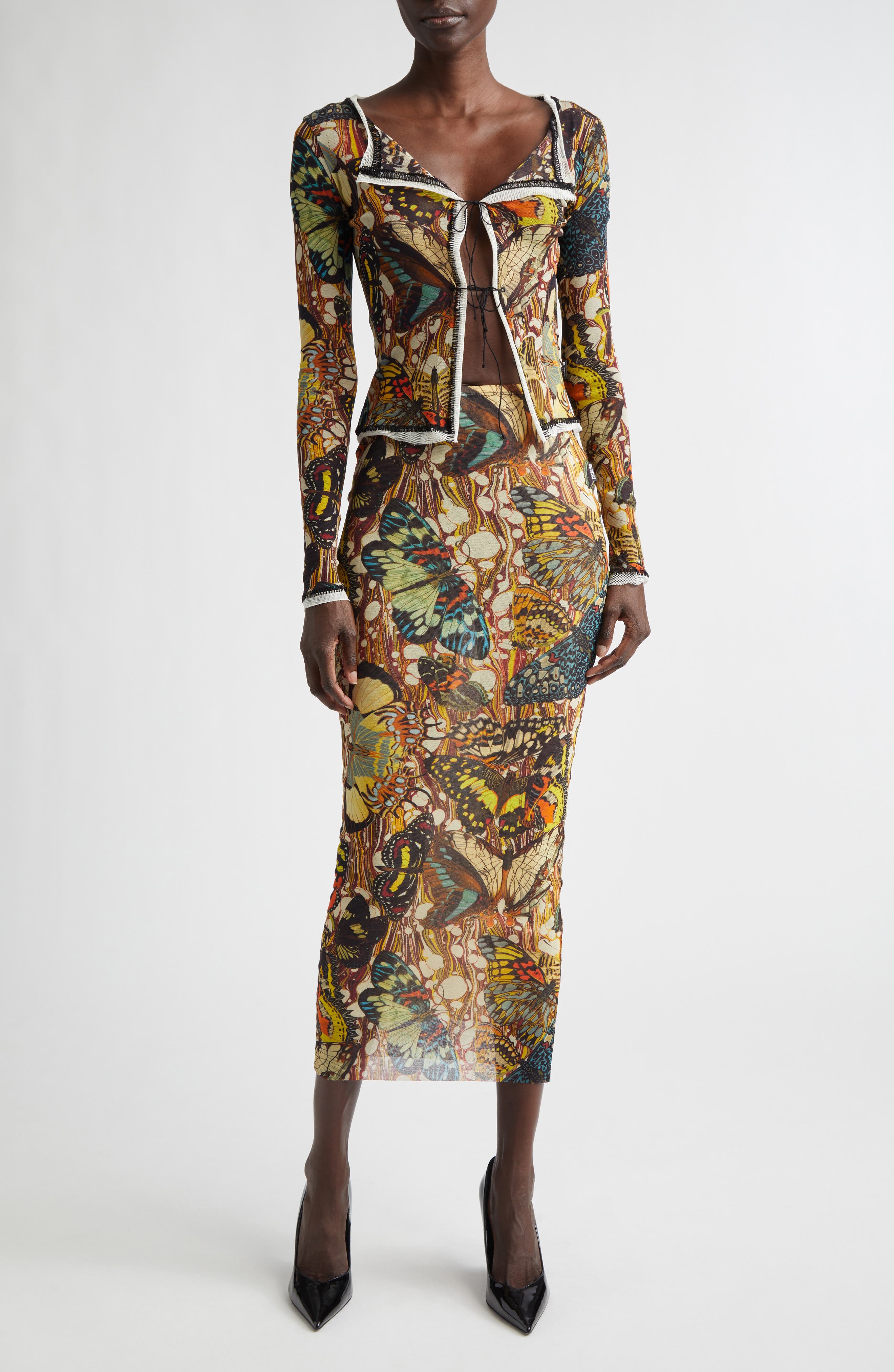 Jean Paul Gaultier Re-Edition Butterfly Print Mesh Cardigan (Women