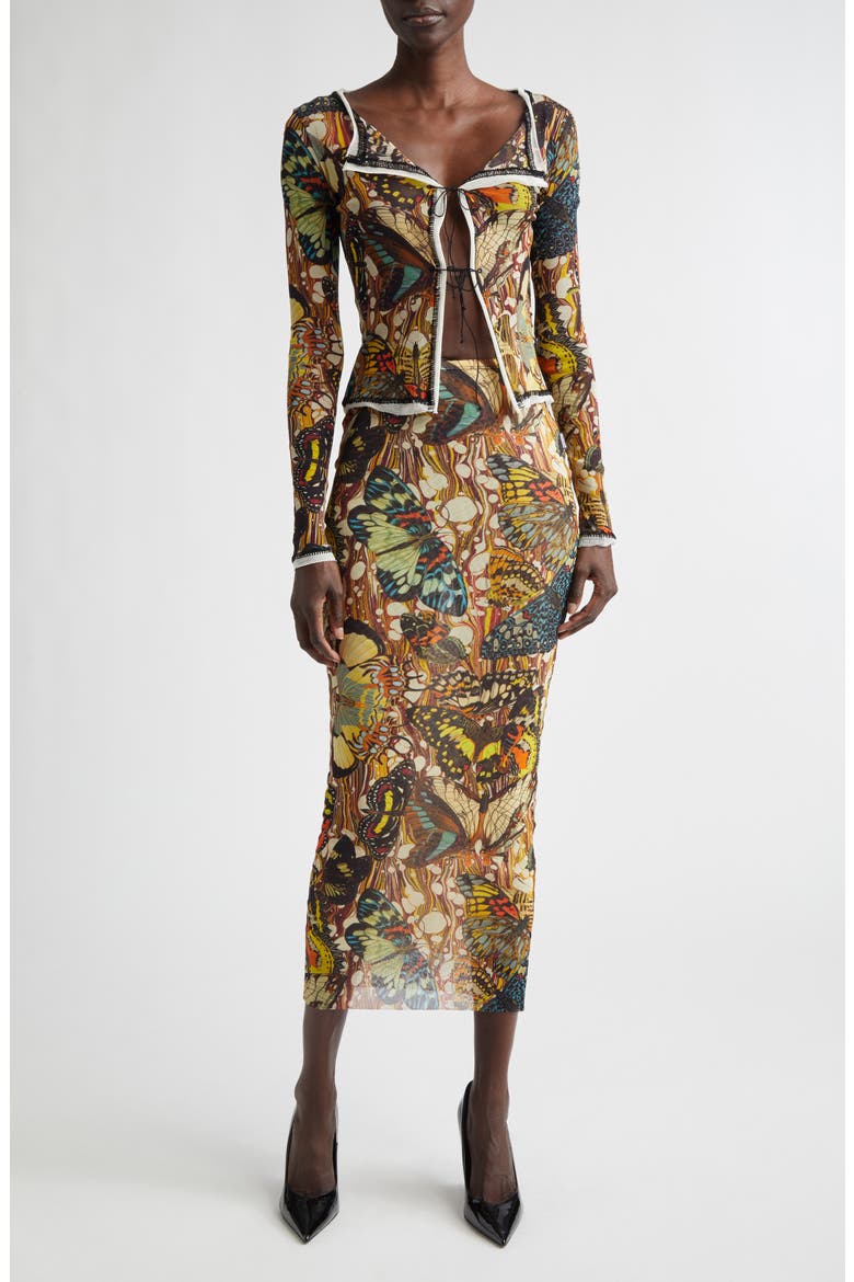 Re-Edition Butterfly Print Mesh Cardigan, Alternate, color, YELLOW/ MULTICOLOR
