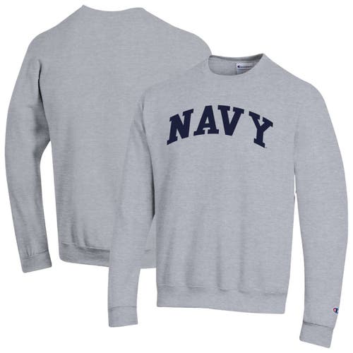 Champion Heather Gray Navy Midshipmen Basic Arch Fleece Pullover Sweatshirt In Gray