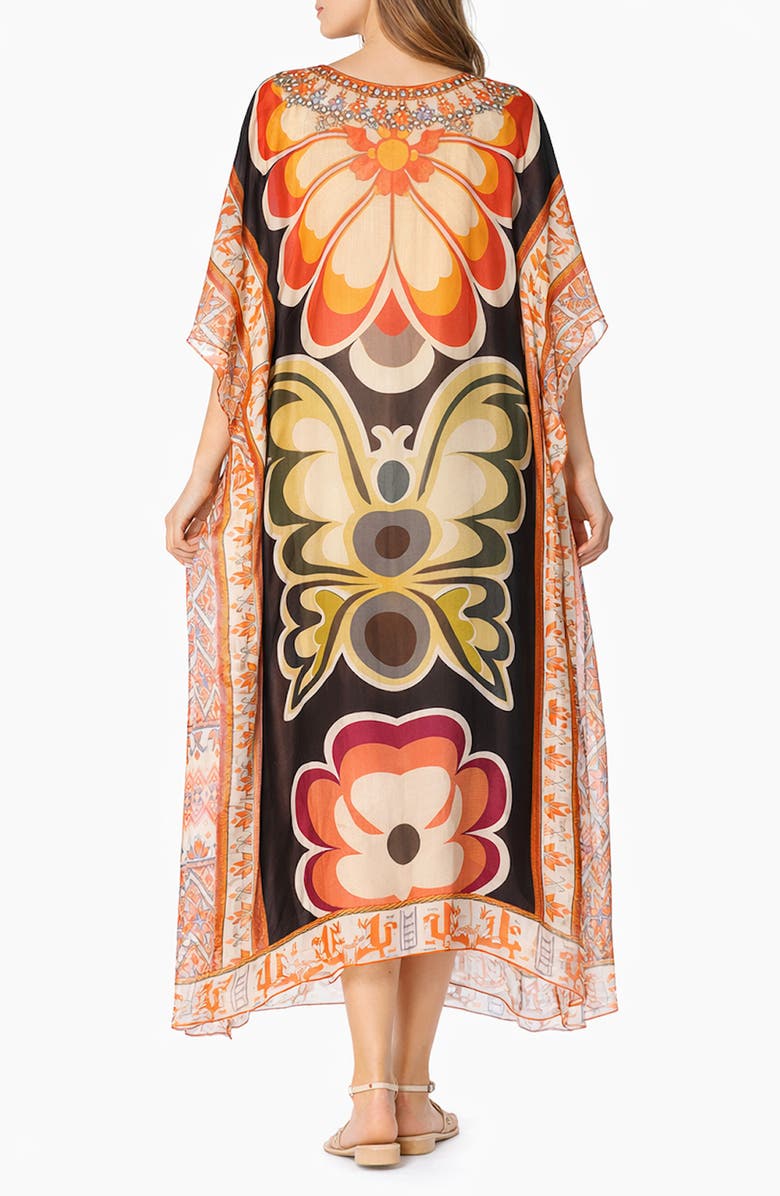 RANEES Print V-Neck Maxi Caftan, Alternate, color, Metallic