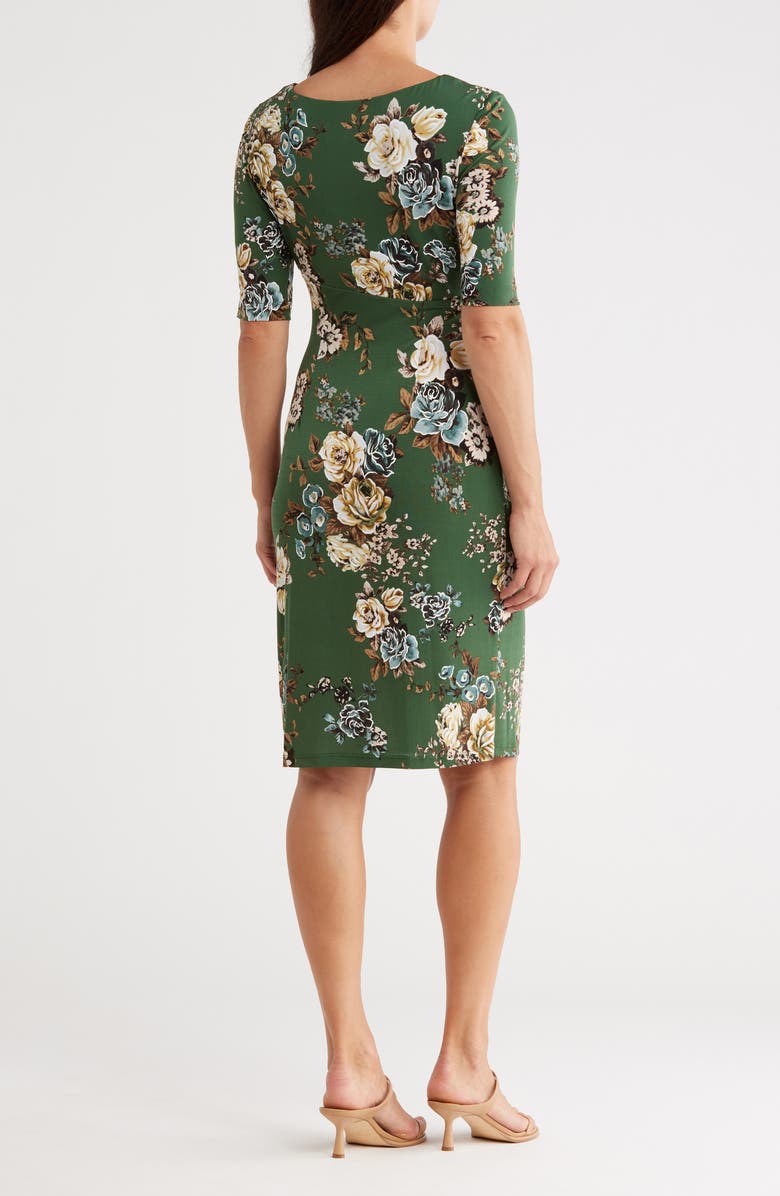 Connected Apparel Floral 3/4 Sleeve Faux Wrap Dress, Alternate, color, Moss