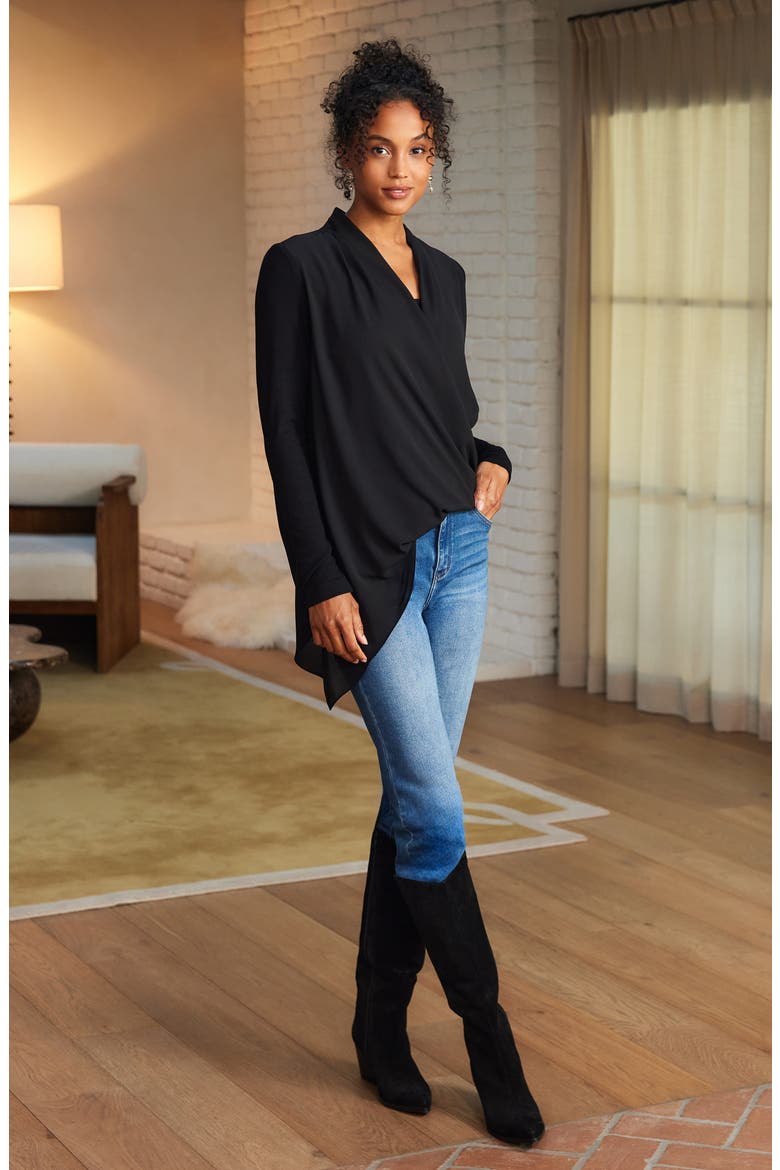 Layered Wrap Front Top, Alternate, color, BLACK