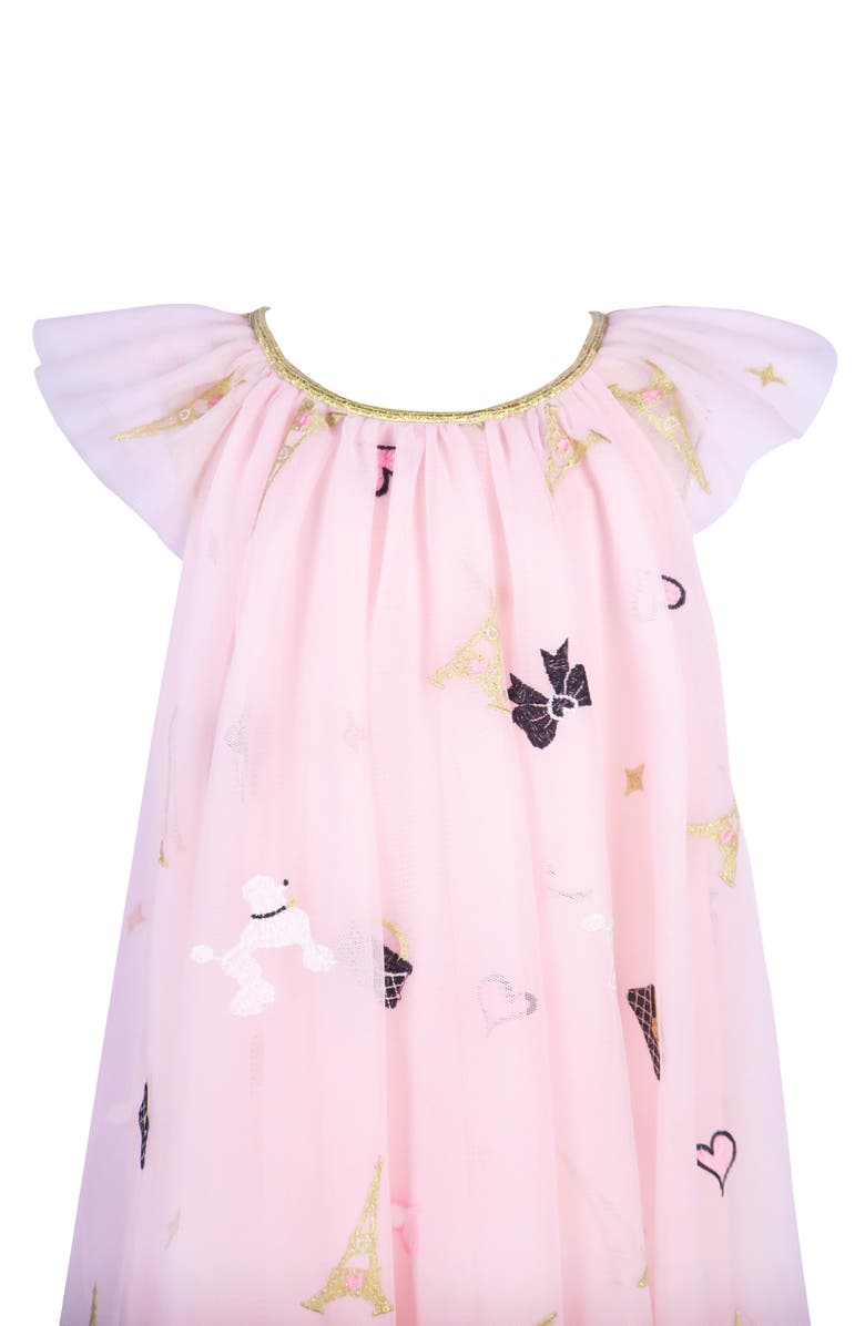 Zunie Kids' Paris Embroidered Flutter Sleeve Dress, Alternate, color, Pink