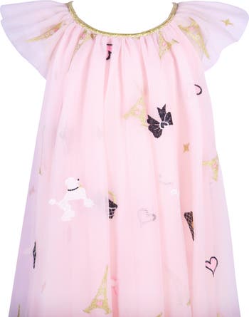 Kids' Paris Embroidered Flutter Sleeve Dress