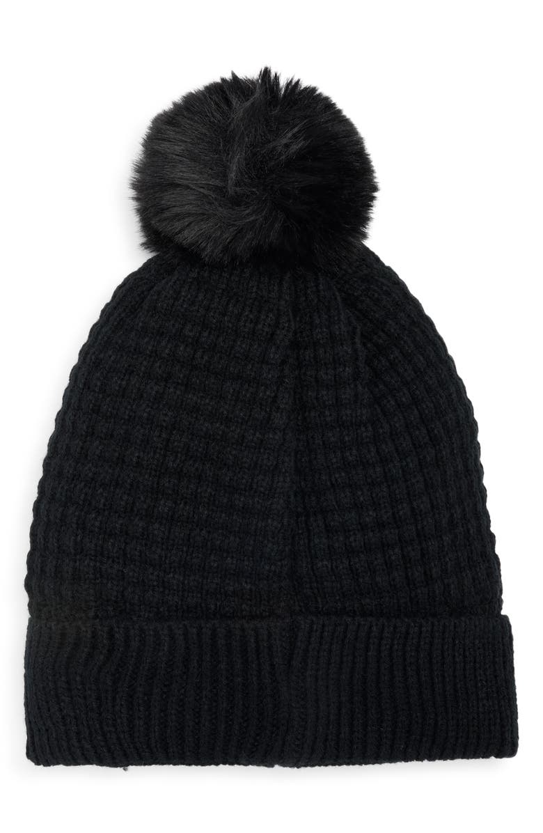 Nanette Lepore Embellished Faux Fur Pompom Beanie, Alternate, color, Black