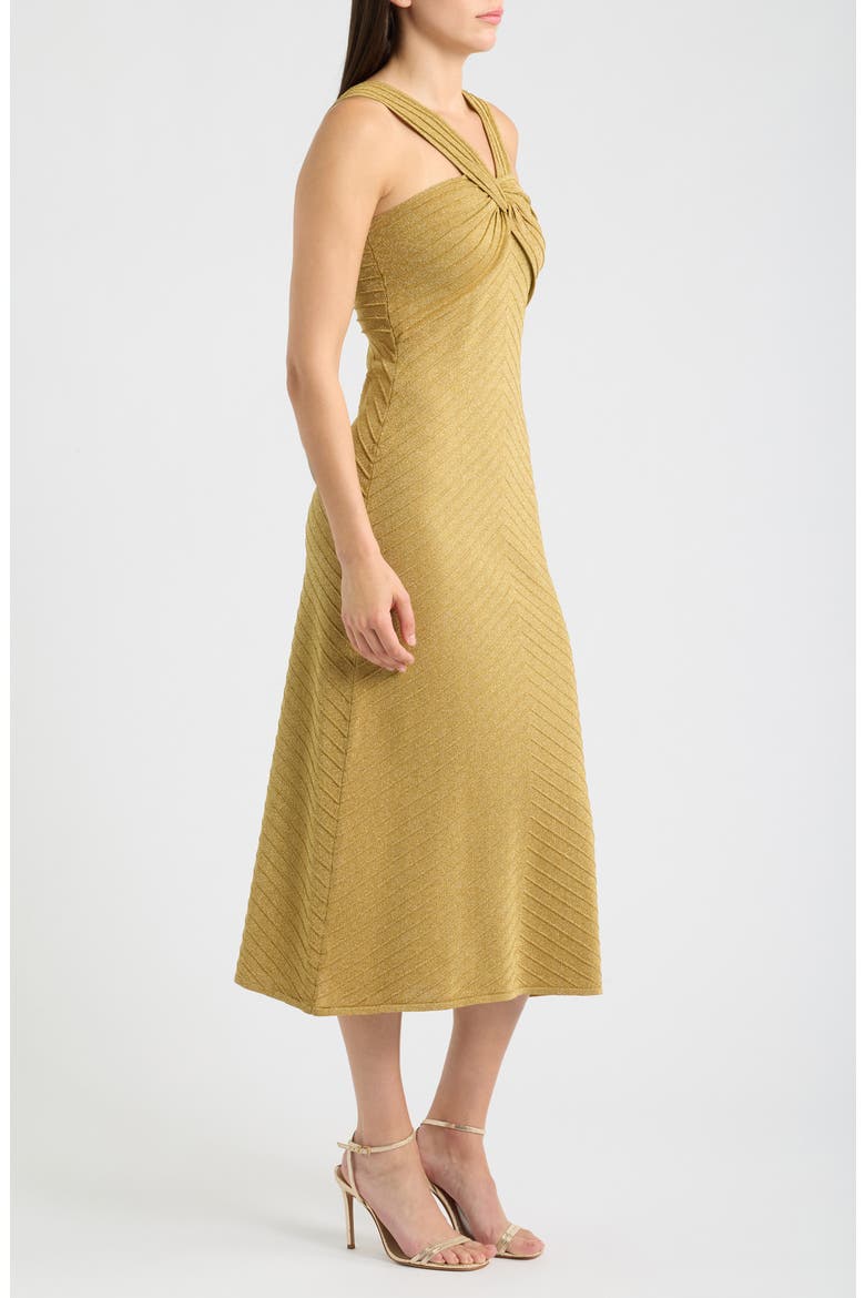 Talia Metallic Midi Knit Dress, Alternate, color, GOLD