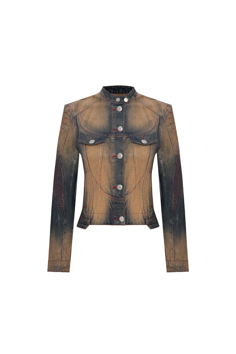 Pure Cotton Faded Motorcycle Denim Jacket, Main, color, BLUE