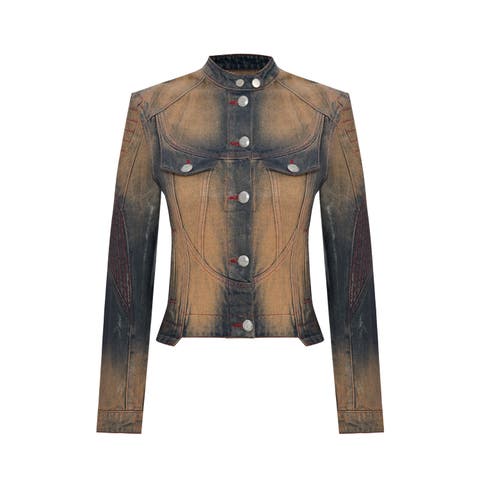 Pure Cotton Faded Motorcycle Denim Jacket