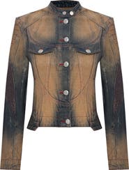 PCFG Pure Cotton Faded Motorcycle Denim Jacket