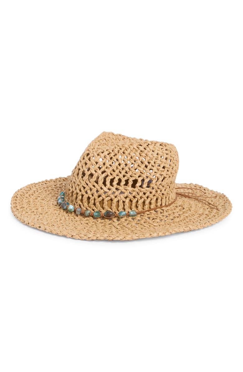 Steve Madden Kristy Bead Trim Western Hat, Main, color, Tan