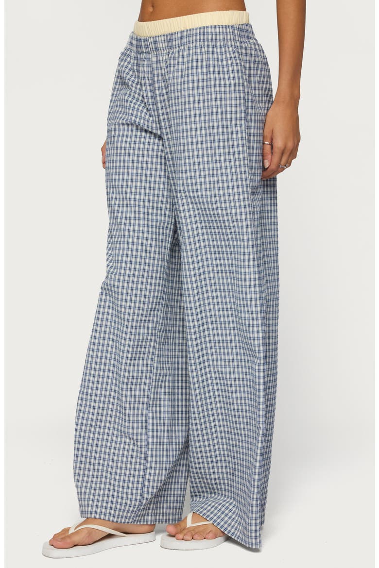 Indya Plaid Pull-On Wide Leg Pants, Alternate, color, NAVY