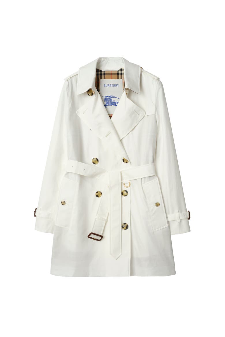 Short Tropical Gabardine Kensington Trench Coat, Alternate, color, Cotton white
