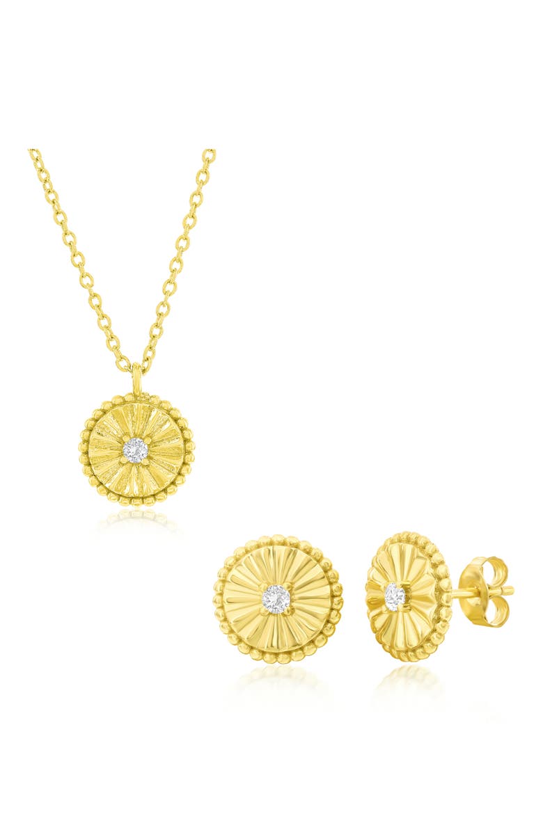 Cubic Zirconia Pendant Necklace & Stud Earrings Set, Main, color, GOLD