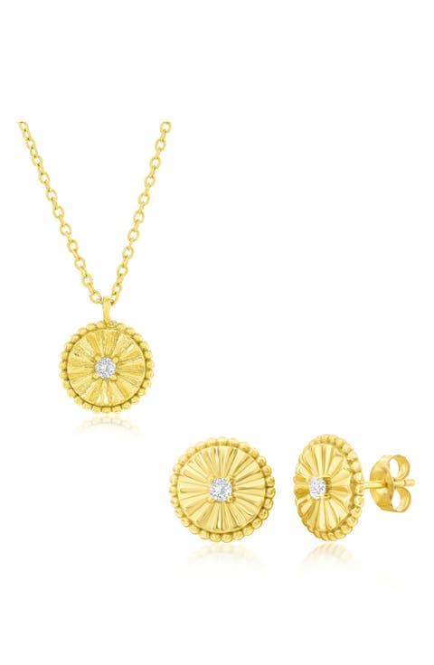 Cubic Zirconia Pendant Necklace & Stud Earrings Set