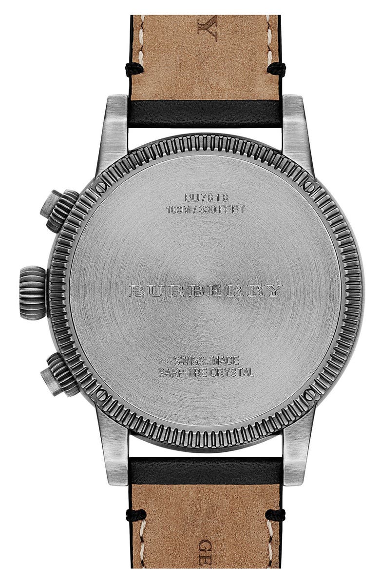 Burberry Round Leather Strap Watch, 46mm, Alternate, color, 