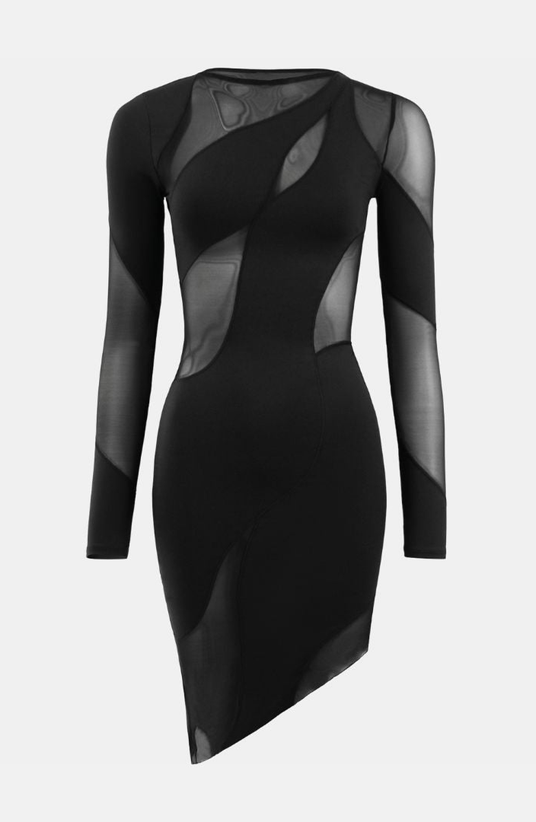 OW Collection SPIRAL Long Sleeve Dress, Alternate, color, Black