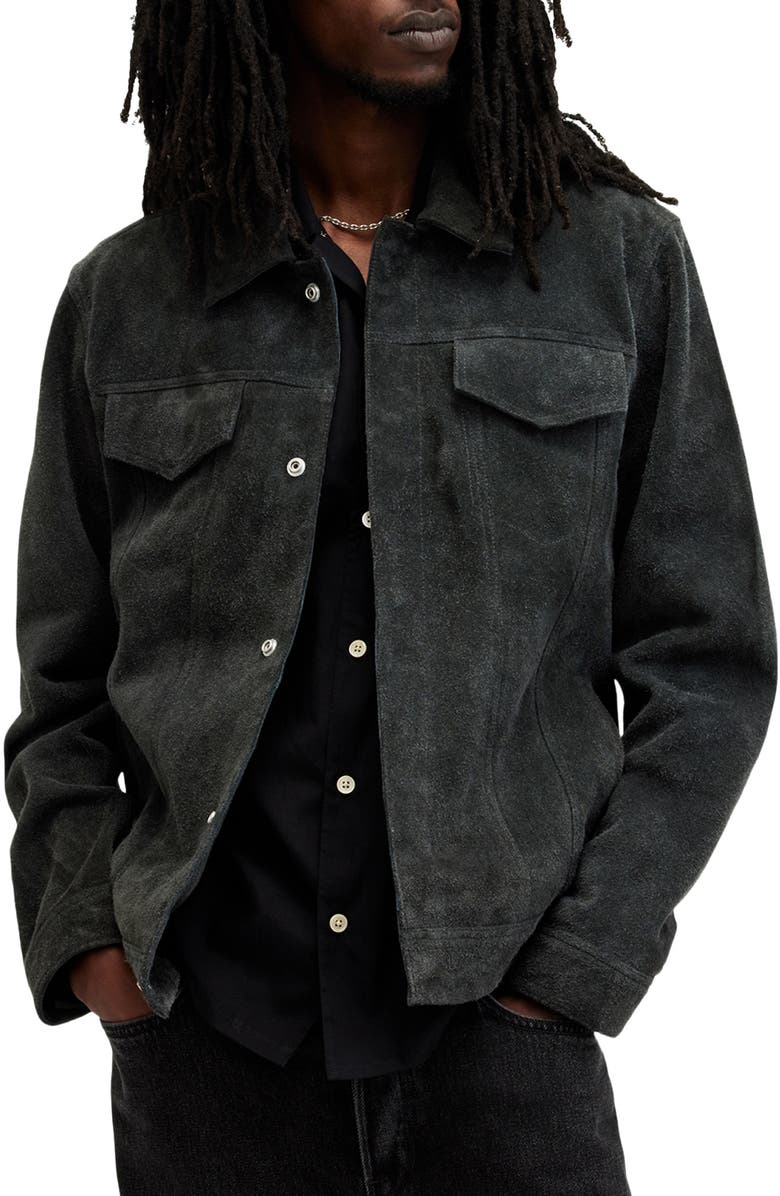 AllSaints Hopper Buffed Suede Trucker Jacket, Main, color,