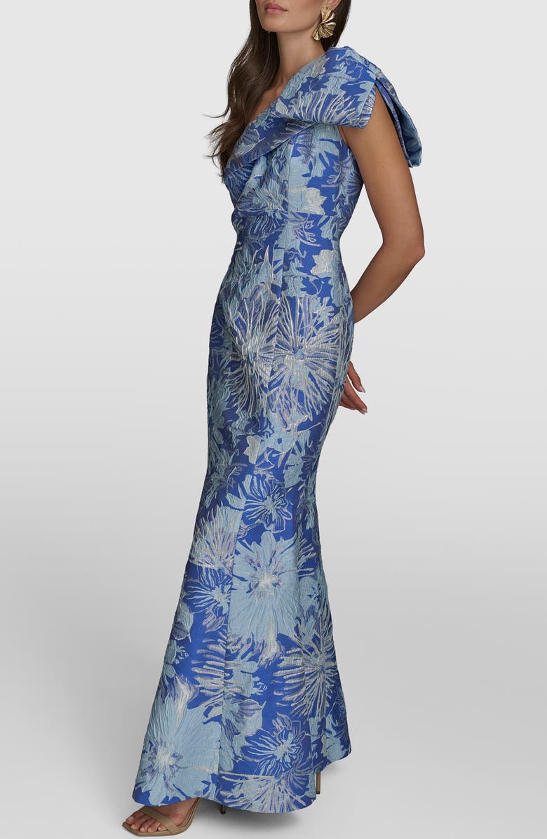 Donna Karan New York Metallic One-Shoulder Jacquard Mermaid Gown, Alternate, color, Dazzling Blue