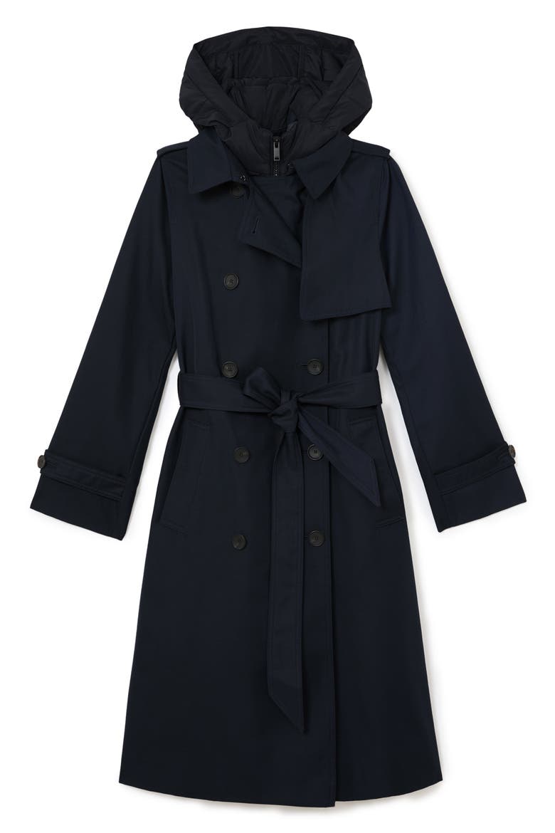 Azura Trench Coat with Removable Quilted Hood, Alternate, color, NAVY