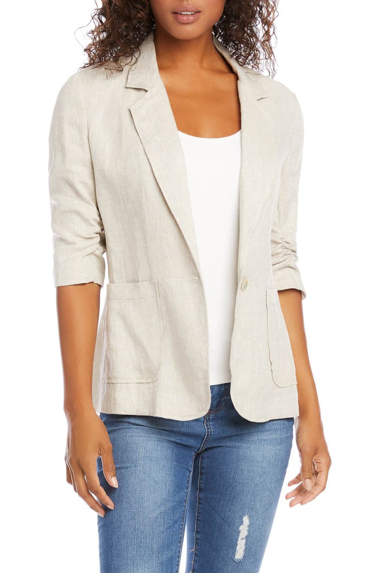 Ruched Sleeve Linen Blazer, Main, color, OATMEAL