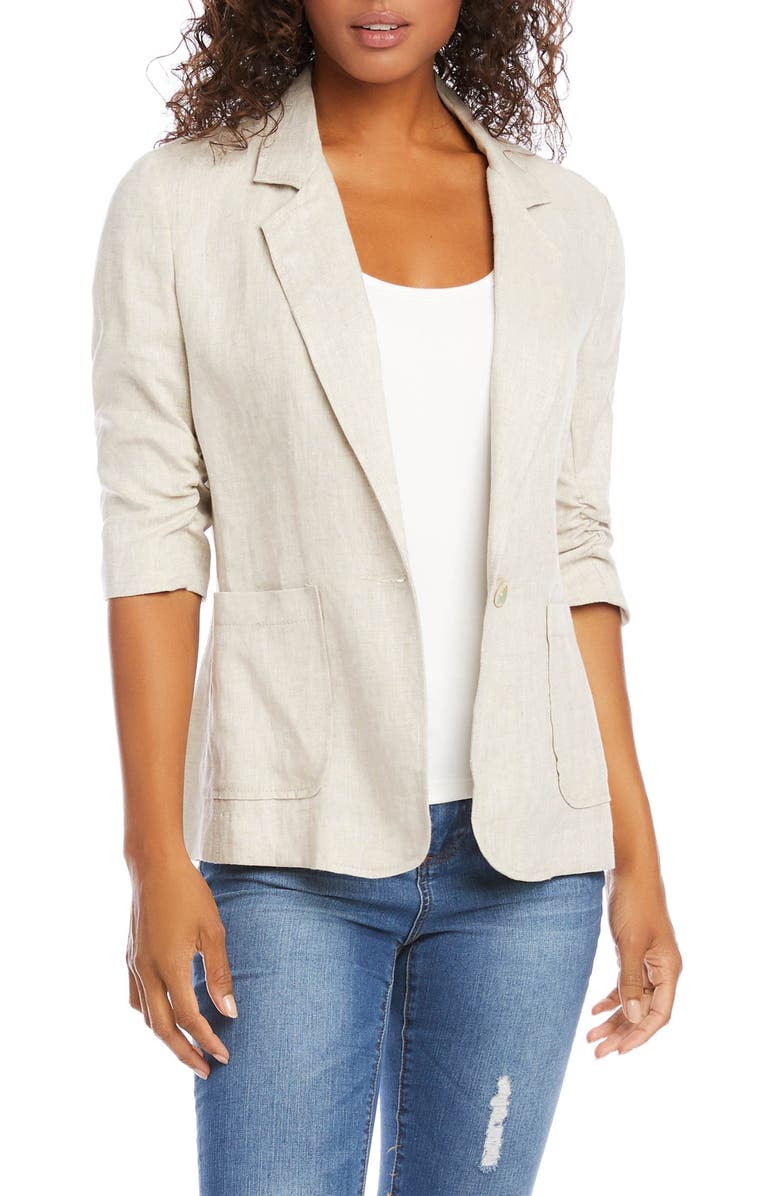 Karen Kane Ruched Sleeve Linen Blazer, Main, color, Oatmeal