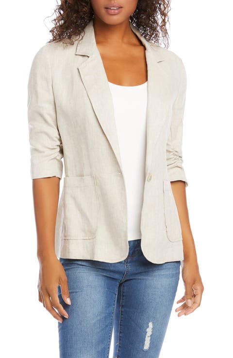 Ruched Sleeve Linen Blazer (Petite)