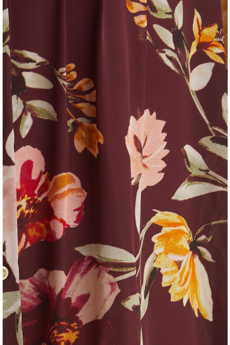 Floral Pleated Long Sleeve Dress, Alternate, color, BROWN MULTI