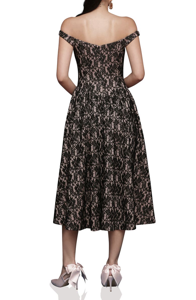 Avec Les Filles Lace Off the Shoulder Midi Dress, Alternate, color, Black Lace