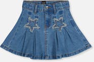 Deux par Deux Pleated Denim Elastic Waistband Star Appliqué Skirt