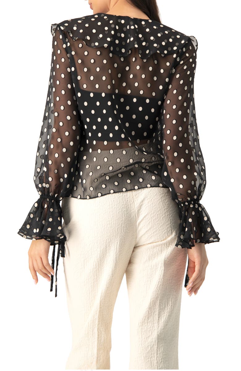 IVONNE See-Through Polka Dot V-Neck Blouse, Alternate, color, Black