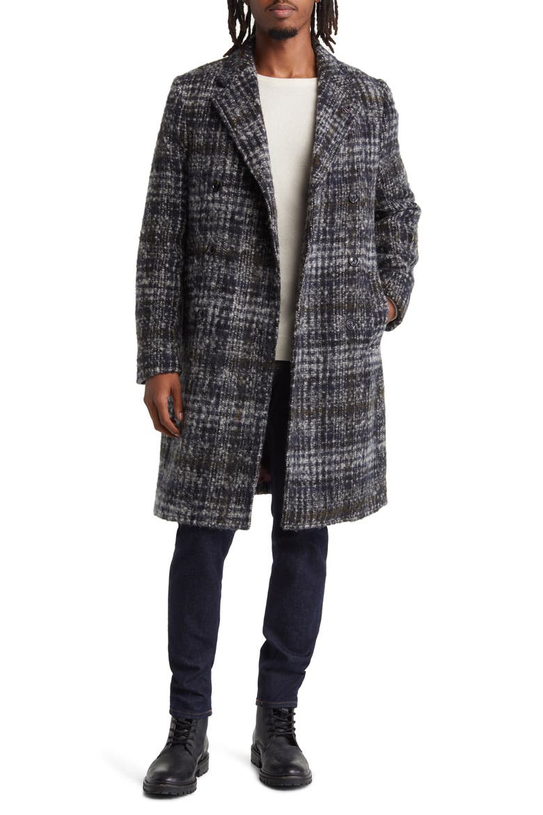 Brushed Glen Plaid Wool Blend Topcoat, Main, color, MULTI GREY CHECK