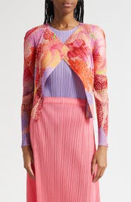 Pleats Please Issey Miyake Foggy Forest Pleated Open Front Cardigan