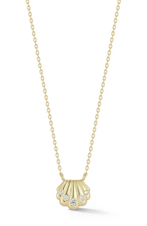 Cubic Zirconia Shell Pendant Necklace