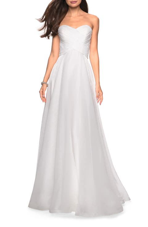 Strapless Chiffon Dress with Criss Cross Bodice Detail