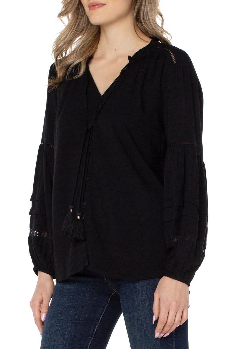 Liverpool Lace Inset Tie Neck Top, Alternate, color, 