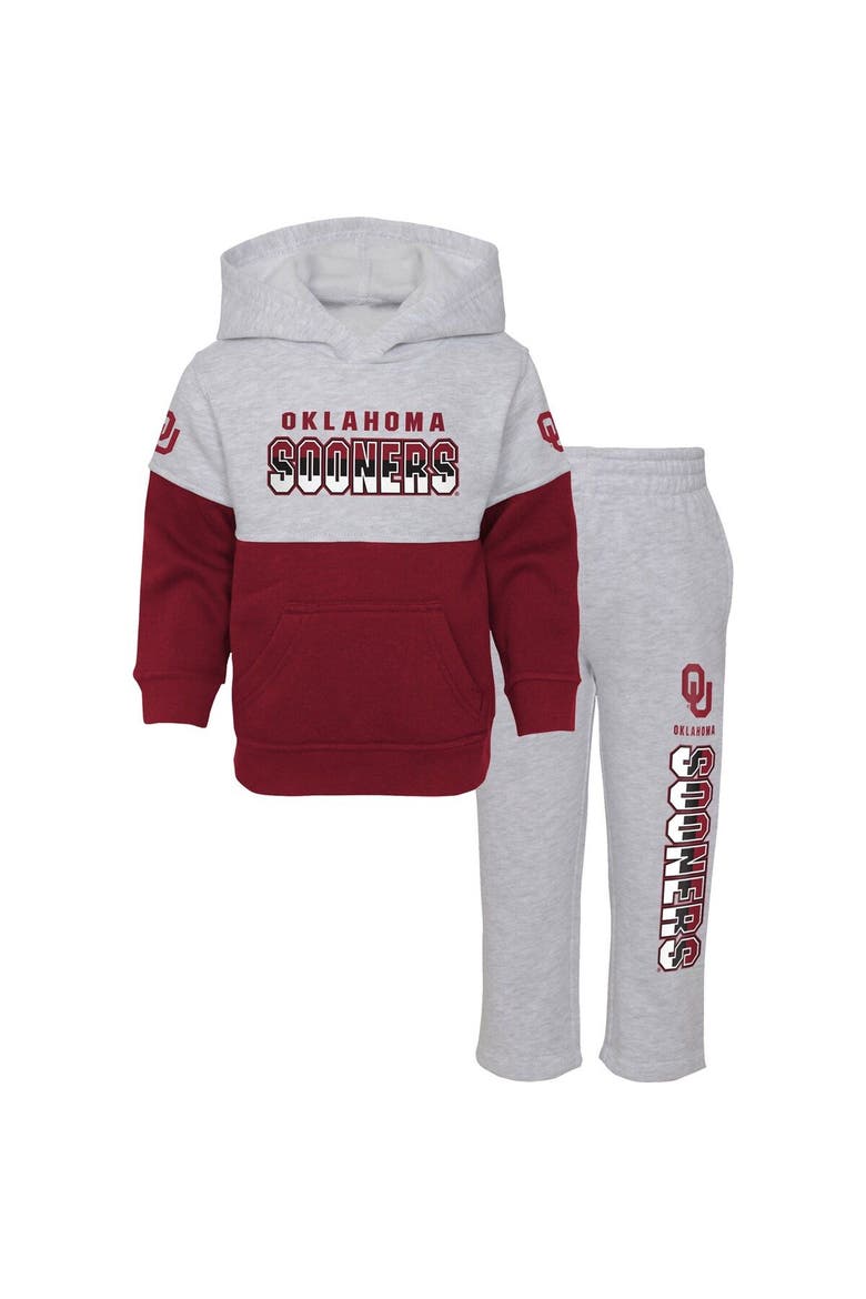 Infant Heather Gray/Crimson Oklahoma Sooners Playmaker Pullover Hoodie & Pants Set, Main, color, Heather Gray