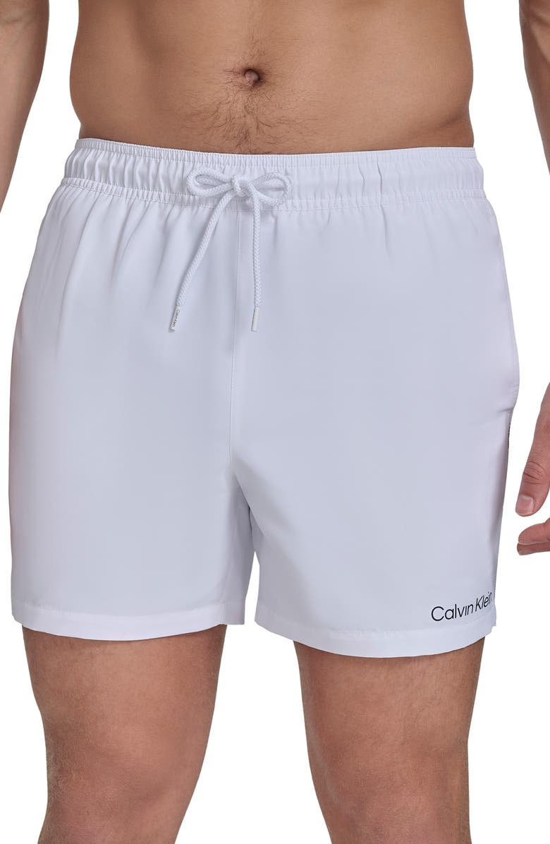 Calvin Klein Logo Piping Swim Trunks, Alternate, color, White